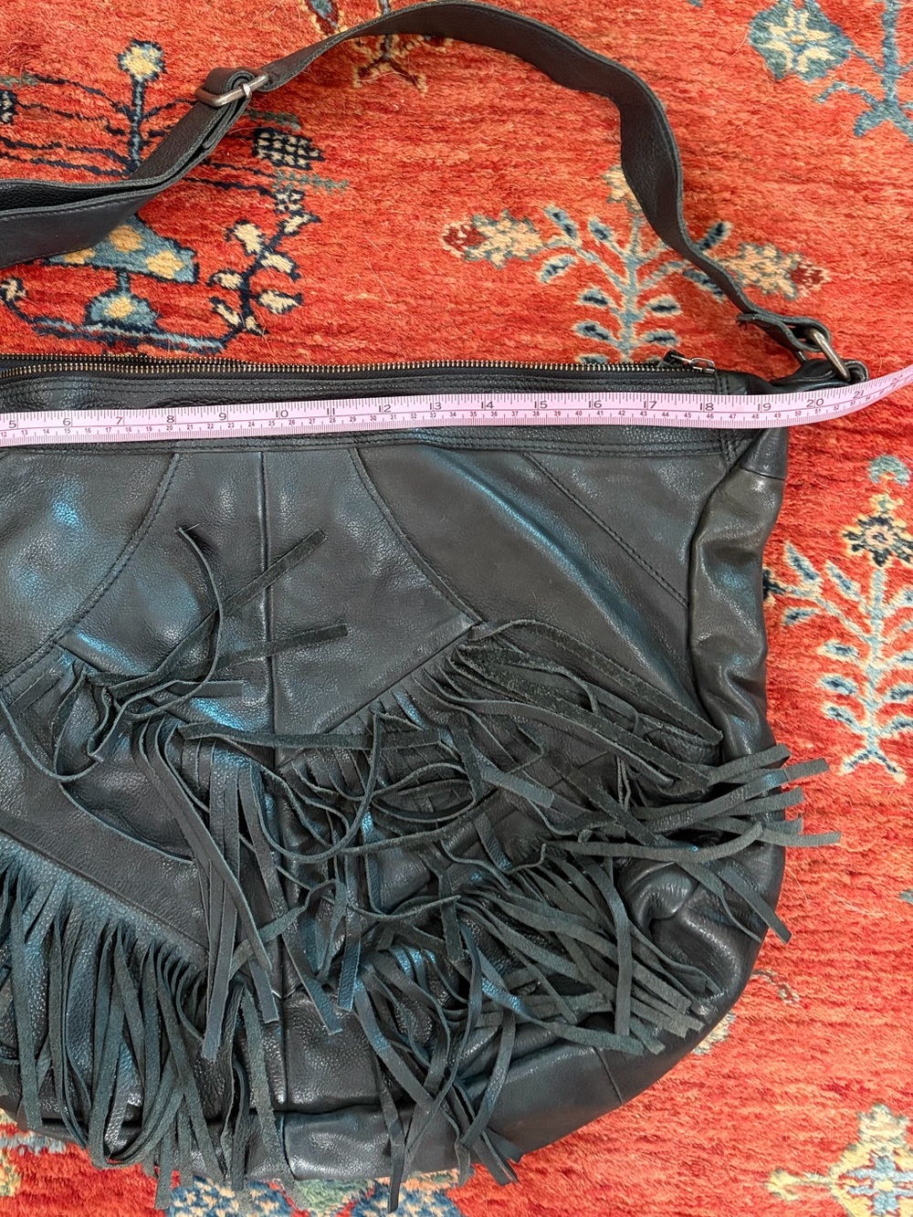 Black Fringe Leather Shoulder Bag